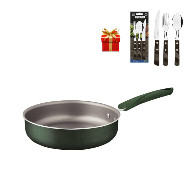 Sarten Tramontina 28317224 Recta 24cm Lyf  + Cubiertos de Regalo