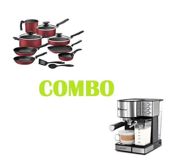 COMBO DOBLE Cafetera Koblenz Espresso & Latte CKM-1350 IN 1350W + Bateria Tramontina 27899483 Rojo 13 pz