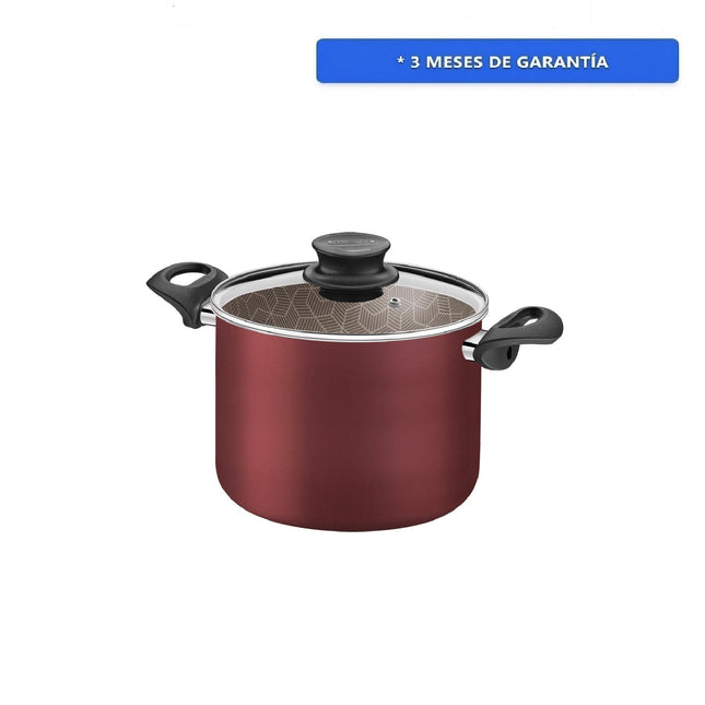 Olla Alta Tramontina Paris 28530724 en Aluminio Rojo con Tapa de Vidrio 24 cm 7,2 L