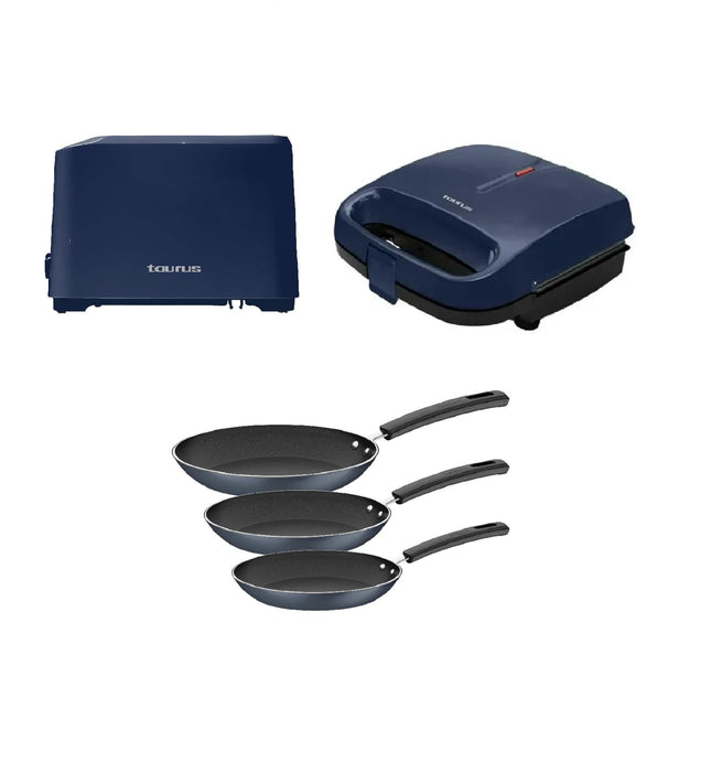 Combo Tostador sagitario Navy de 7 Vel + Sandwichera Placas Antiadherentes S2P NAVY Azul + Juego de Sartenes Tramontina 32300615 Sicilia Azul