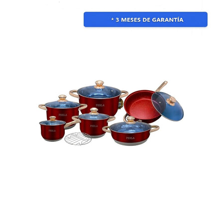 Batería De Cocina Perla Deluxe 13 Pzas PDL13 Rojo