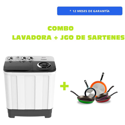 Lavadora WSA1102PCN/PDN De 11 Kg 2 Tinas Hisense + Juego de 5 Sartenes 35808 Ekco De Aluminio Con Tecnología Duraflon