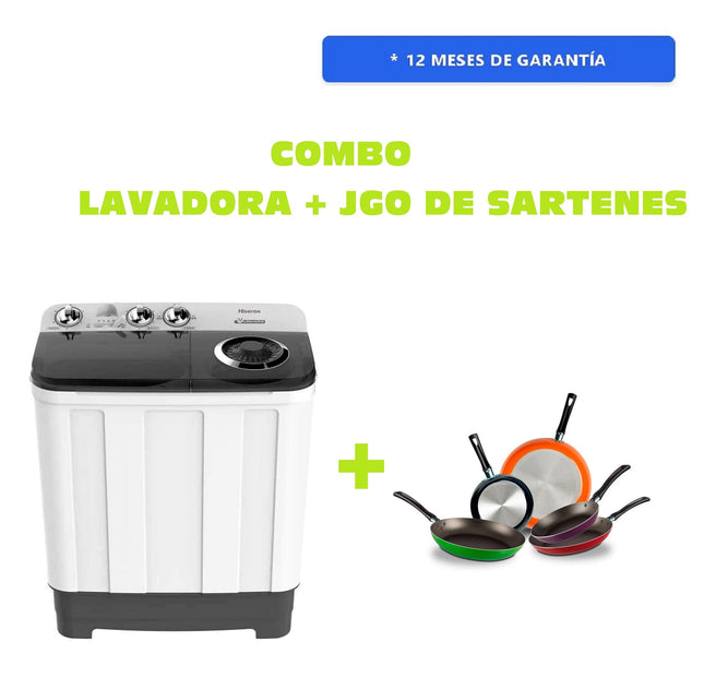 Lavadora WSA1102PCN/PDN De 11 Kg 2 Tinas Hisense + Juego de 5 Sartenes 35808 Ekco De Aluminio Con Tecnología Duraflon