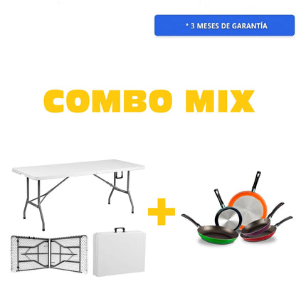Mesa tipo Portafolio TAP 244Z 2 244X76 Plastico Blanco + Juego de 5 Sartenes 35808 Ekco De Aluminio Con Tecnología Duraflon