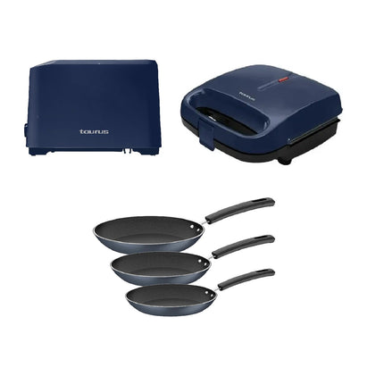 Combo Tostador sagitario Navy de 7 Vel + Sandwichera Placas Antiadherentes S2P NAVY Azul + Juego de Sartenes Tramontina 32300615 Sicilia Azul