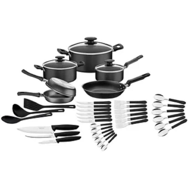 Batería Cocina Tramontina Negra Cuchillos Ollas De Chef 38 Pz