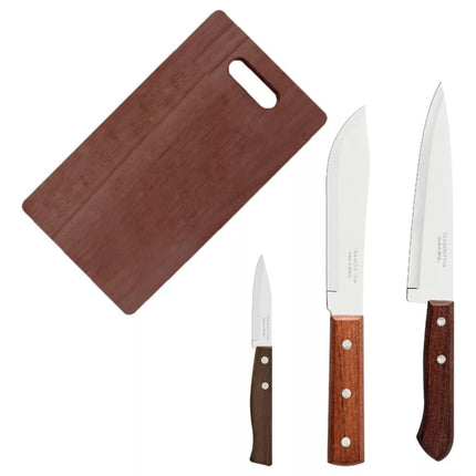Juego De Cuchillos Y Tabla De Cortar Tramontina 32300168  4 Piezas Color Marrón claro