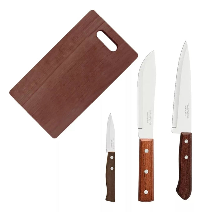 Juego De Cuchillos Y Tabla De Cortar Tramontina 32300168  4 Piezas Color Marrón claro
