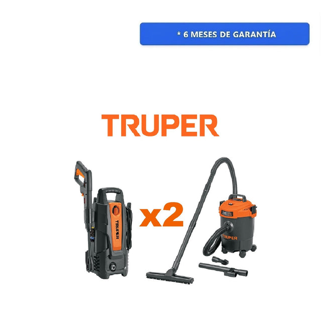 Truper Combo Aspiradora ASP-03N Seco-mojado 3 Gal 3 Hp 127V + Hidrolavadora eléctrica HILA-1500 de 1500 PSI