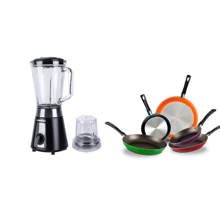 Combo Licuadora Daewoo DBL-851G con molinillo 1.5 lts 2 vel + Pulse rompehielos 500W Negra + Juego de 5 Sartenes 35808 Ekco De Aluminio Con Tecnología Duraflon