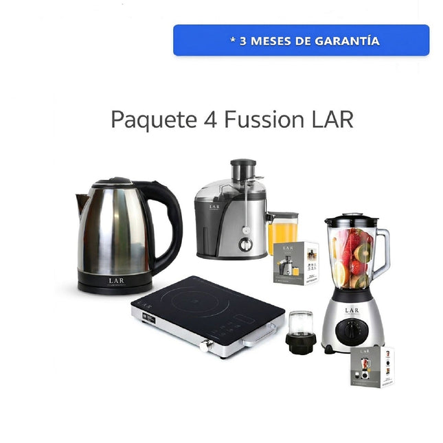 Paquete Fussion 4 LARLB- 0001 Extractor/ 0003 Licuadora/ 0004 Parrilla/ 0005 Hervidor una combinación esencial