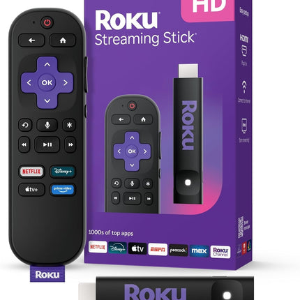 Roku Streaming 3840R Stick HD 2025 Dispositivo de transmisión HD para TV con Mando a Distancia por Voz Roku
