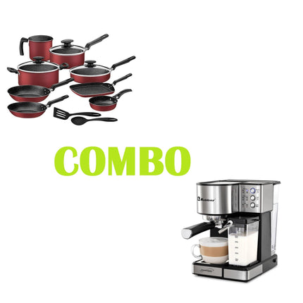 COMBO DOBLE Cafetera Koblenz Espresso & Latte CKM-1350 IN 1350W + Bateria Tramontina 27899483 Rojo 13 pz