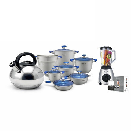 COMBO Tetera Perla CW-K013T 5lts Acero Inoxidable  + Licuadora LAR LARLB-0003 1.5L 300w de vidrio + Batería Perla E007 Angie 13 pzas