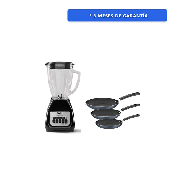 Combo Juego de sartenes Tramontina Sicília 27899330 en aluminio azul 3 piezas + Licuadora Oster BLSTKAGBPB Vaso de Vidrio Negra