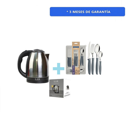 Combo Hervidor electrico LAR LARLB-0005 Capacidad de 1.5L 900w + Juego de Cubiertos Tramontina 23498630 Plenus 25 Piezas Gris