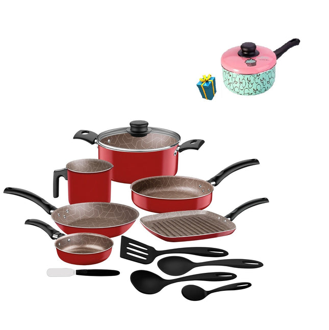 Batería Cocina Tramontina 27899522 12Pzas Ankara Rojo Antiadherente + Olla Tramontina 27802010