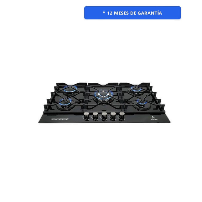 Parrilla de gas 5Q-TG-87 Empotrable 5 quemadores Cristal Templado Negro