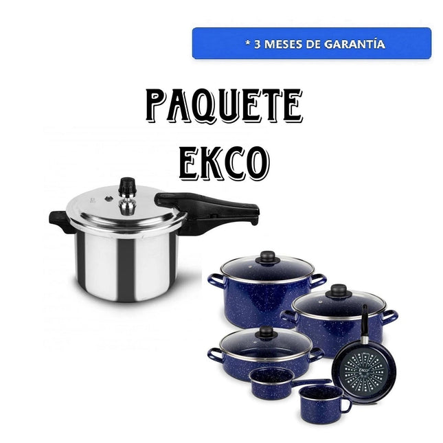 Paquete Ekco Batería 28824/92882 9 piezas Azul Marino + Olla Express One de Aluminio 6 Litros