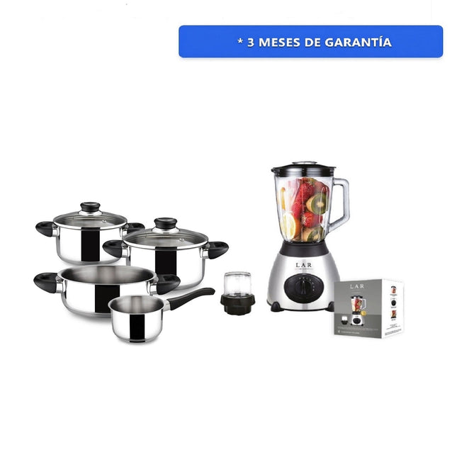 Combo Batería Royal Magefesa 01BXROYAL06 de 6 Piezas Acero Inoxidable + Licuadora LAR LARLB-0003 1.5L 300w de vidrio