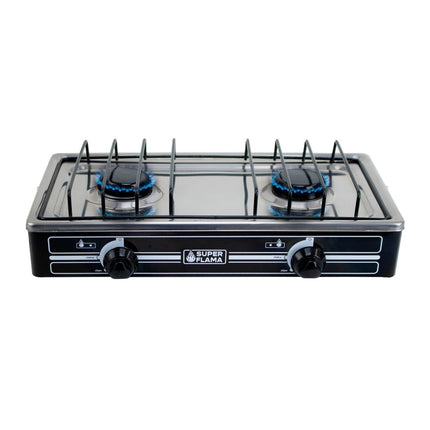 Parrilla de Gas Super Flama 2Q-CA-N 2 Quemadores / Cubierta de Acero Negro