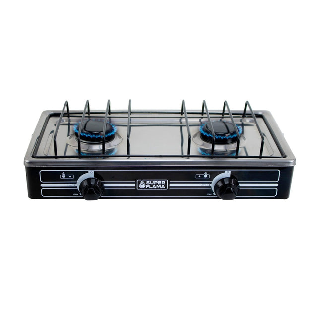 Parrilla de Gas Super Flama 2Q-CA-N 2 Quemadores / Cubierta de Acero Negro