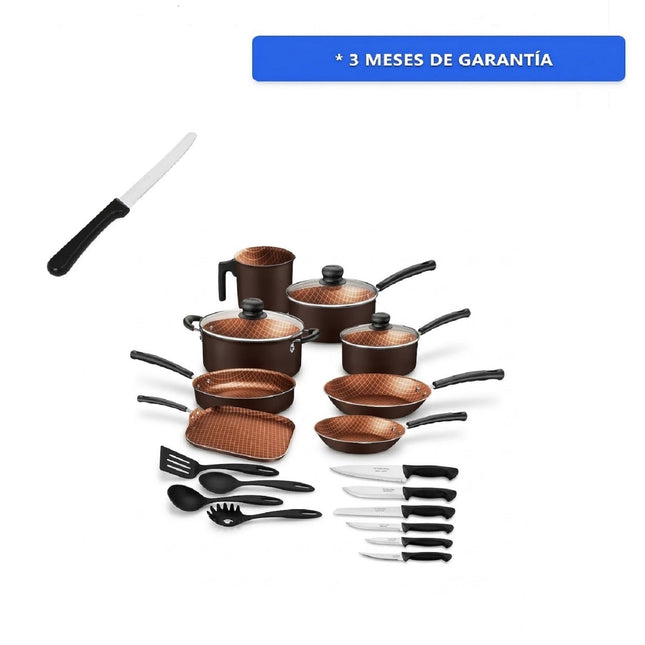 Bateria Tramontina 27899479 Starflon Negra 21 piezas + Cuchillo de regalo