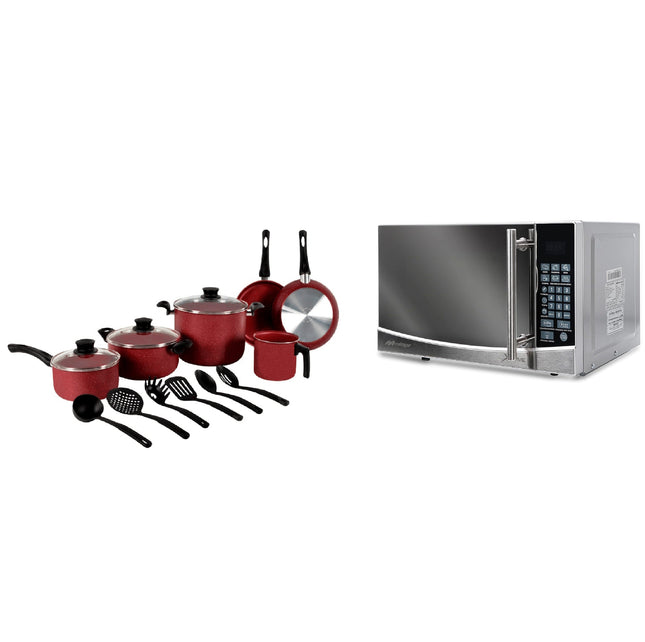 Combo Microondas Mirage Microwave MWD020E 0.7 110v Espejo + Bateria Tramontina 32200308 GENOVA 15 PIEZAS ROJO