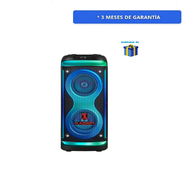 Bocina Kaiser KSF-8022 Bluetooth 2x6.5” 50W RMS Profesional Square Light Curvo + Audifonos de Regalo