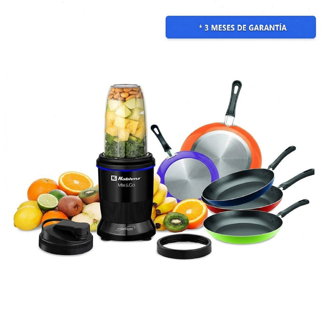 Combo Nutri Procesador Koblenz ENS DE BKM 800 1000w Mix & Go + Juego de 5 Sartenes 35808 Ekco De Aluminio