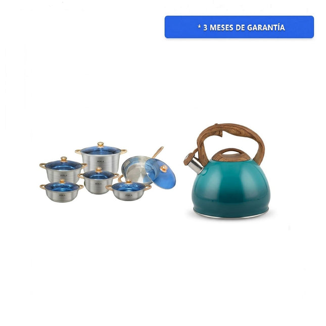 Combo Tetera Perla CW-K015 Jade 4.5 LTS Acero Inox + Bateria E001MJ Milán Jumbo Perla 12 pzas