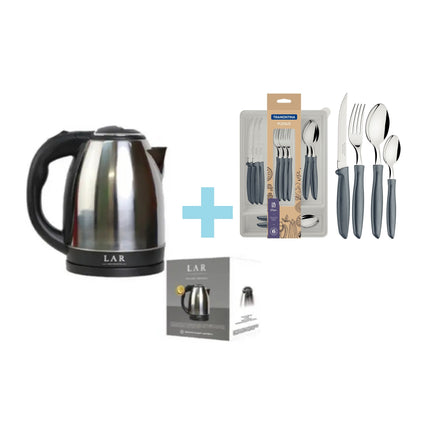 Combo Hervidor electrico LAR LARLB-0005 Capacidad de 1.5L 900w + Juego de Cubiertos Tramontina 23498630 Plenus 25 Piezas Gris