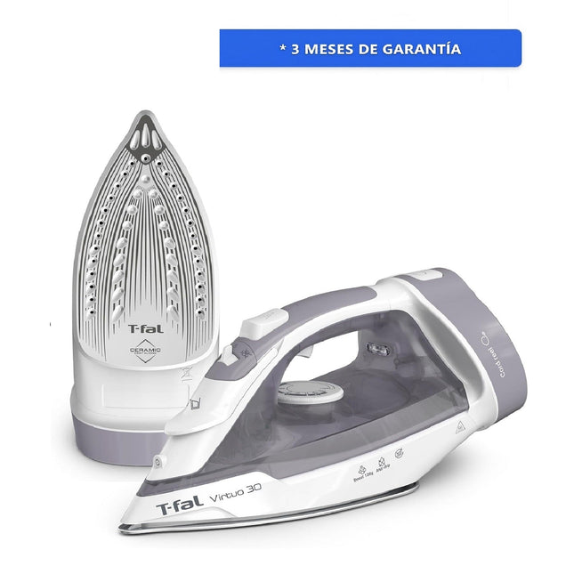PlanchaT-Fal FV2C80U0 Cordreel Virtuo 30, Con Cable Retráctil, Sistema Auto- off 1500W Gris