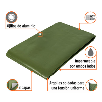 Lona uso rudo TRUPER EXPERT 4 x 5 m, verde olivo, 240 g/m2