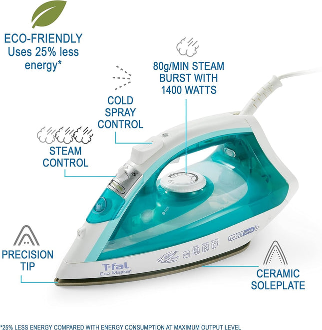 Plancha T-Fal FV1742U0 Eco Master de 1400 W blanca/azul