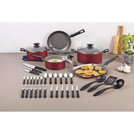 COMBO Bateria de Cocina Tramontina 27899328 Loreto Rojo 38 PiezasSarten Cuadrado + Licuadora Oster BLSTKAG RPB Rojo 4 vel Vaso de vidrio