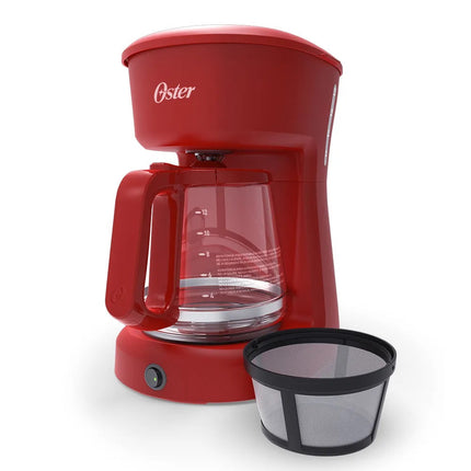 Cafetera Oster BVSTDCS12RN de 12 Tazas, con Filtro Permanente Rojo