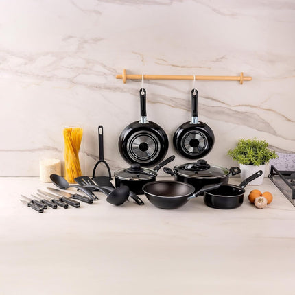 Combo Bateria de Cocina Ekco 70001377 Serum 19 pzas Negro con Antiadherente + Licuadora LAR LARLB-0003 1.5L 300w de vidrio