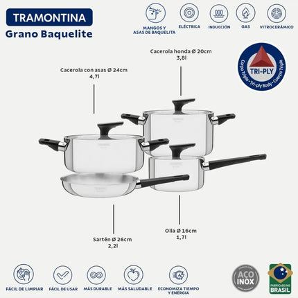 Bateria De Cocina Tramontina 65160/000 Grano 7 Piezas Plateado