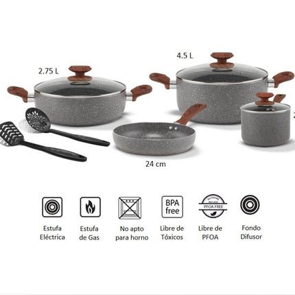 Bateria Lamex 68198 Stone 360 9 Pzs 3.2MM Mangos de Madera