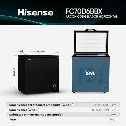 Congelador Hisense FC70D6BBX de 7 pies Temperatura ajustable Fast Freeze Cerradura de seguridad