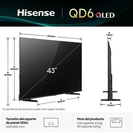 Pantalla Hisense 43QD6QV 43" Vidaa QLED 4K Smart TV