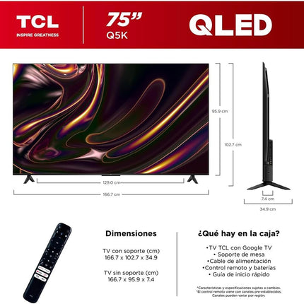 Pantalla 75" TCL 75Q5K Google TV QLED 4K Smart TV