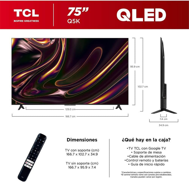 Pantalla 75" TCL 75Q5K Google TV QLED 4K Smart TV