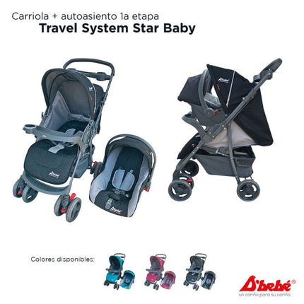 Carriola Travel System Star Baby Negro con Autoasiento Portabebé
