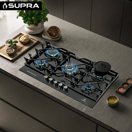 Parrilla de gas 5Q-TG-87 Empotrable 5 quemadores Cristal Templado Negro