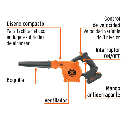 Sopladora para taller TRUPER PRO SOPI-20A 20V, 1 batería 2Ah