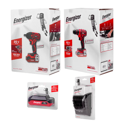 Kit Energizer EZLCOM1500-C  B2 Taladro Y Llave Impacto 20v Sin Carbones Incluye Batería y Cargador