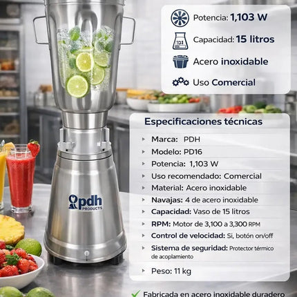 Licuadora Industrial PDH PD16 De 15 L En Acero Inoxidable