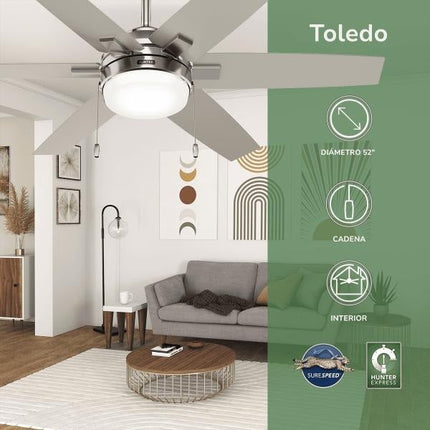 ventilador de techo 53261 toledo níquel cepillado 52 pulgadas
